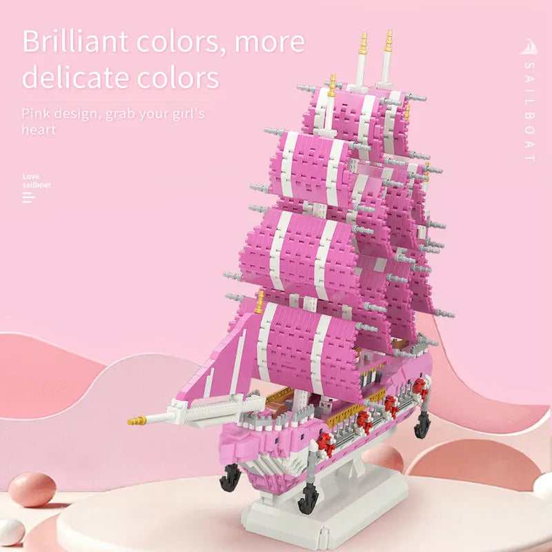 Building Blocks MOC Experts Girls Pink Princess Love Sailboat MINI Bricks Toys - 3