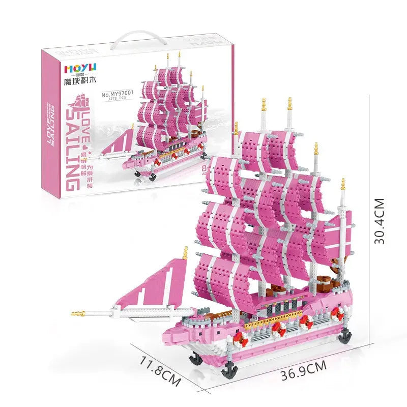 Building Blocks MOC Experts Girls Pink Princess Love Sailboat MINI Bricks Toys - 8