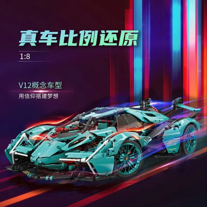 Building Blocks MOC Motorized RC Lambo V12 Vision GT Racing Car Bricks Toy - 4