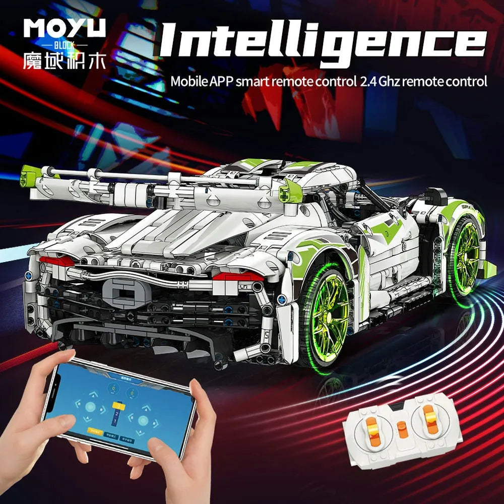 Building Blocks Tech MOC Asphalt Drag Racing Sports Car Bricks Toy 88023 Construction Set Toys - 3