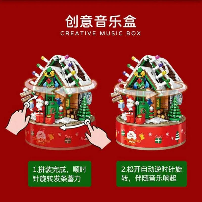Building Blocks Christmas Hut Santa Claus Music Box Bricks Toys - 7
