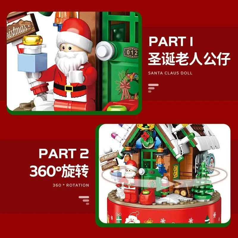Building Blocks Christmas Hut Santa Claus Music Box Bricks Toys - 5