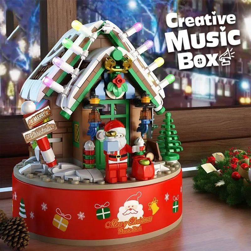 Building Blocks Christmas Hut Santa Claus Music Box Bricks Toys - 2