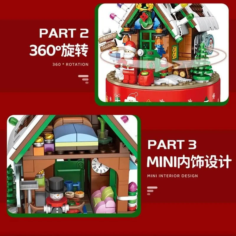 Building Blocks Christmas Hut Santa Claus Music Box Bricks Toys - 3