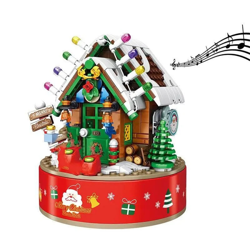 Building Blocks Christmas Hut Santa Claus Music Box Bricks Toys - 1