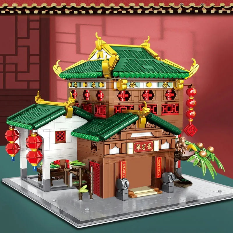 Building Blocks Expert Creator China Town Ancient Emerald House Bricks Toy Construction Set Toys - 4