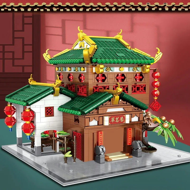 Building Blocks Expert Creator China Town Ancient Emerald House Bricks Toy - 4