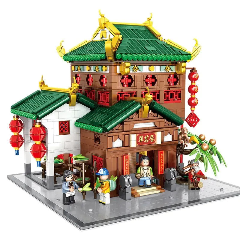 Building Blocks Expert Creator China Town Ancient Emerald House Bricks Toy - 1