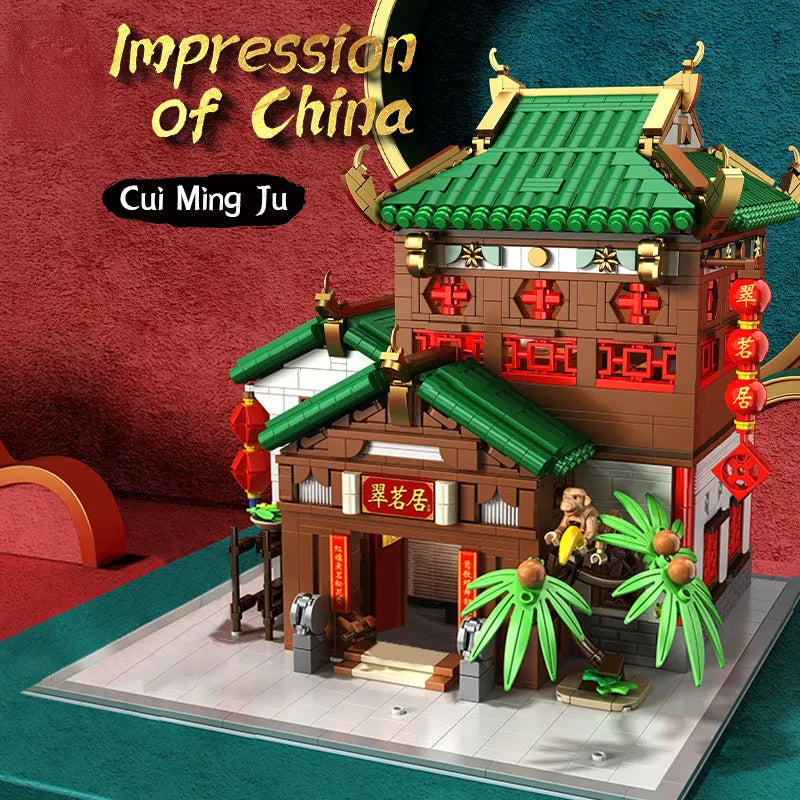 Building Blocks Expert Creator China Town Ancient Emerald House Bricks Toy - 2