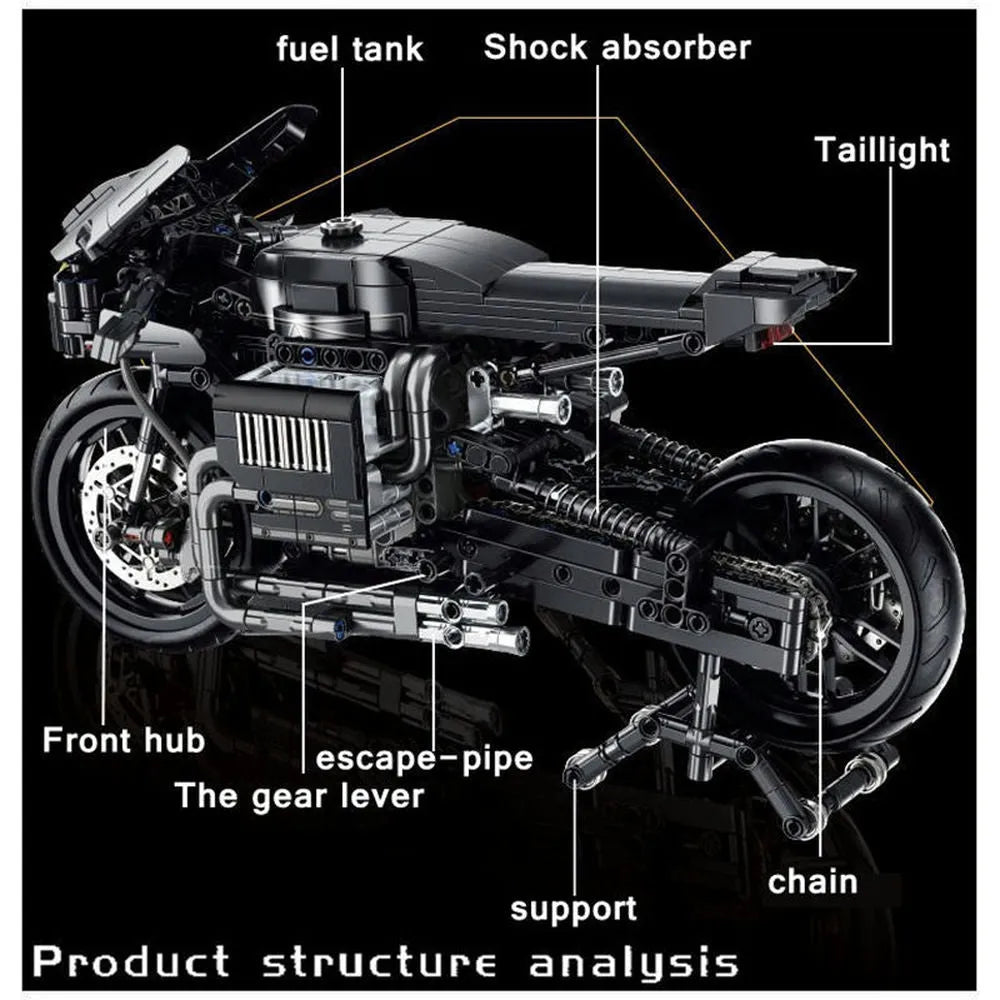 Building Blocks High Tech MOC Classic City Motorcycle Bricks Toy - 6