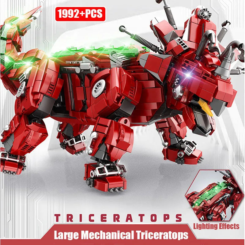 Building Blocks Jurassic Dinosaur MOC Mechanical Triceratops Bricks Toy Construction Set Toys - 2