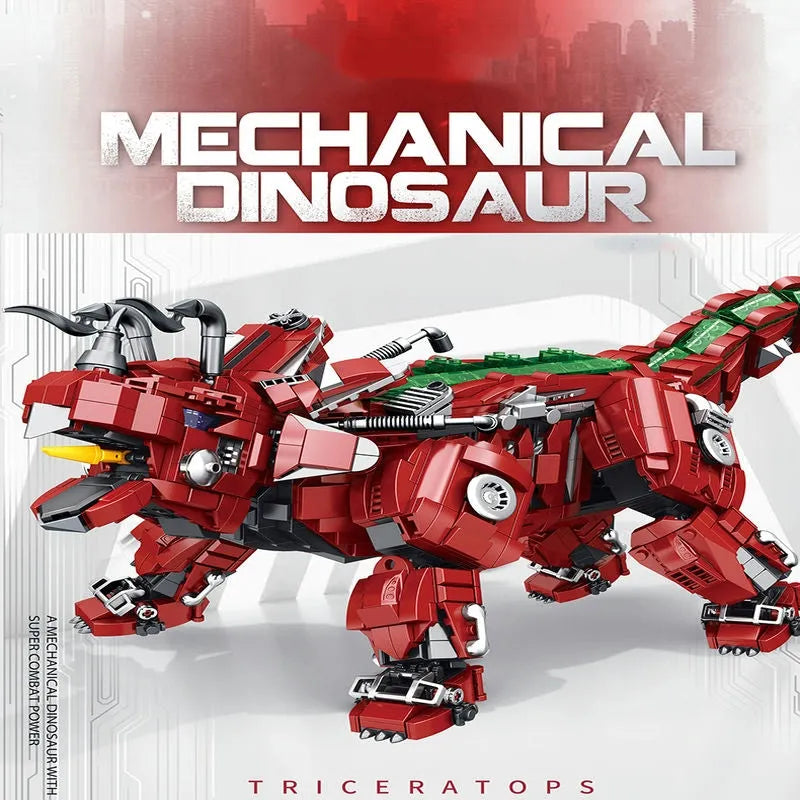 Building Blocks Jurassic Dinosaur MOC Mechanical Triceratops Bricks Toy Construction Set Toys - 8