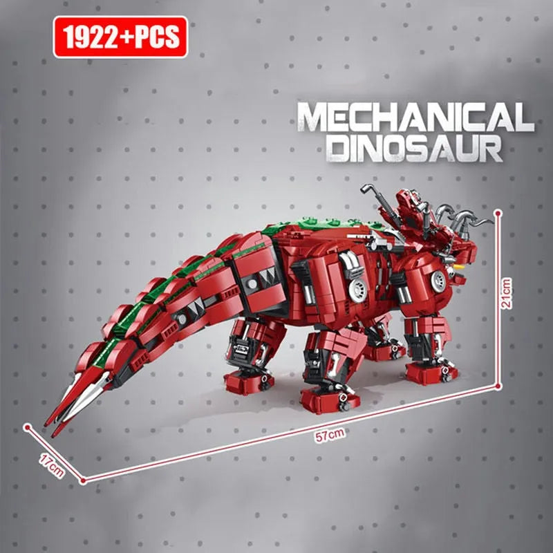 Building Blocks Jurassic Dinosaur MOC Mechanical Triceratops Bricks Toy Construction Set Toys - 4