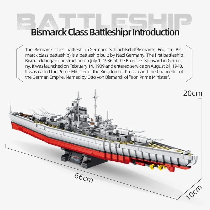 Building Blocks Military German Bismarck Battleship Warship Bricks Toys - 5