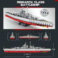 Thumbnail for Building Blocks Military German Bismarck Battleship Warship Bricks Toys - 7