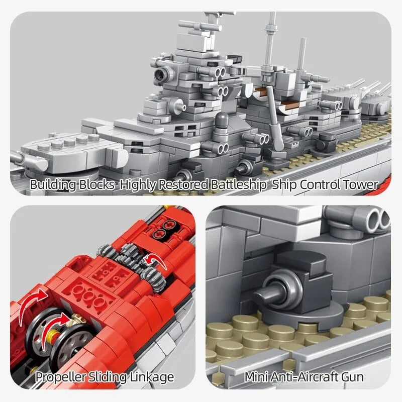 Building Blocks Military German Bismarck Battleship Warship Bricks Toys - 6