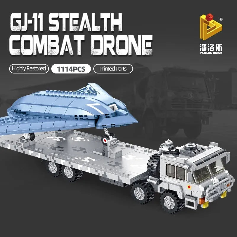 Building Blocks Military MOC Stealth Combat Drone Truck Bricks Toys - 3