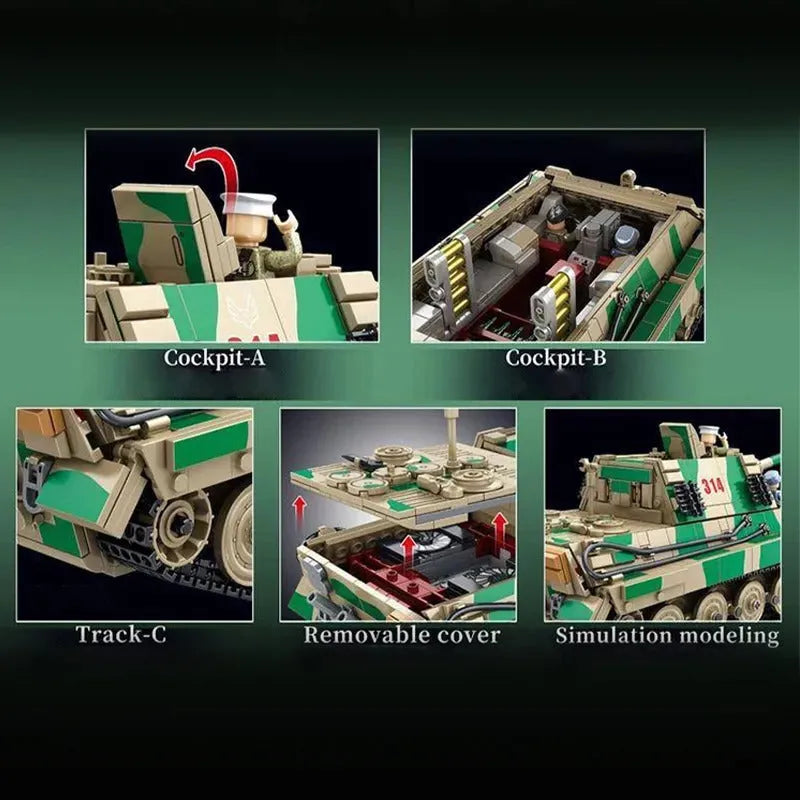 Building Blocks Military MOC WW2 Jagdtiger Heavy Battle Tank Bricks Toys Construction Set Toys - 8