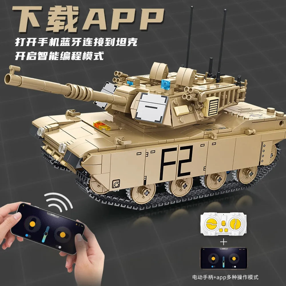 Building Blocks Military RC Motorized Abrams M1A2 Main Battle Tank Bricks Toy - 2