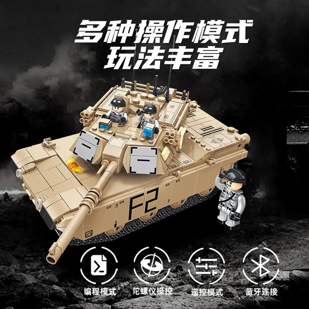 Building Blocks Military RC Motorized Abrams M1A2 Main Battle Tank Bricks Toy - 3