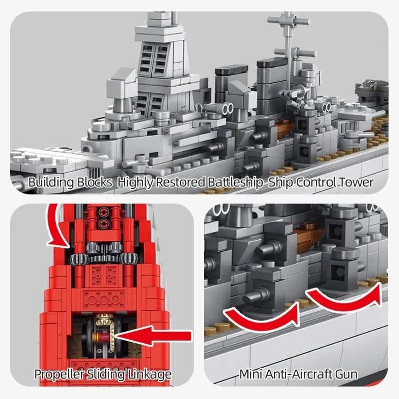Building Blocks Military USS North Carolina Battleship Warship Bricks Toy - 9