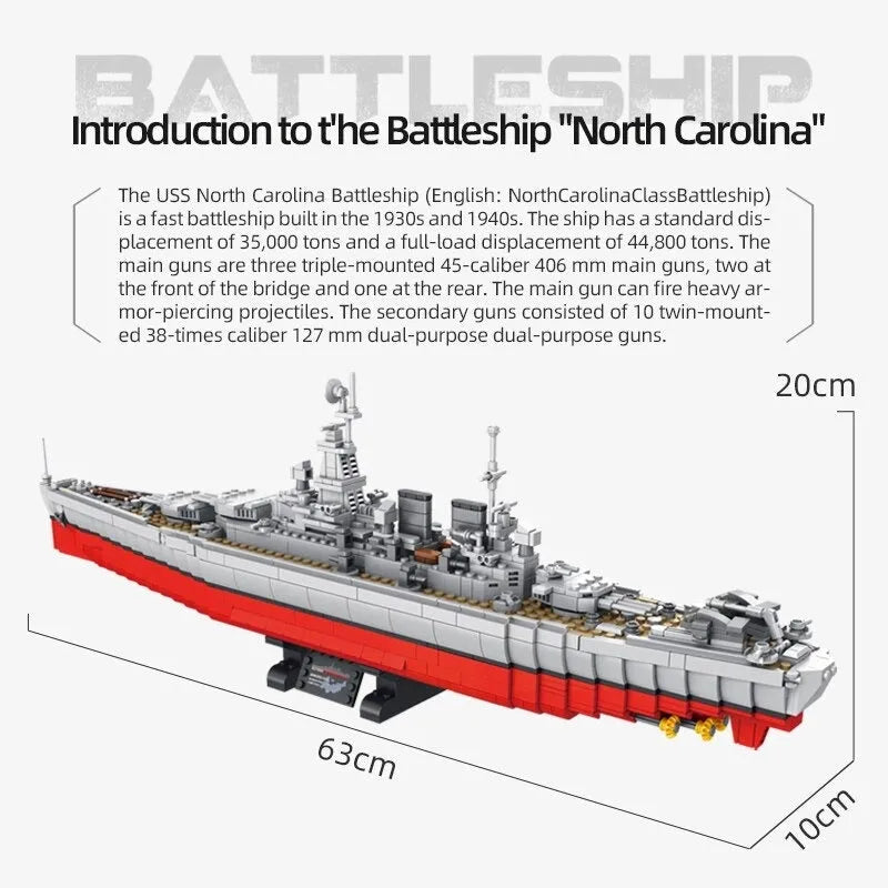 Building Blocks Military USS North Carolina Battleship Warship Bricks Toy - 8