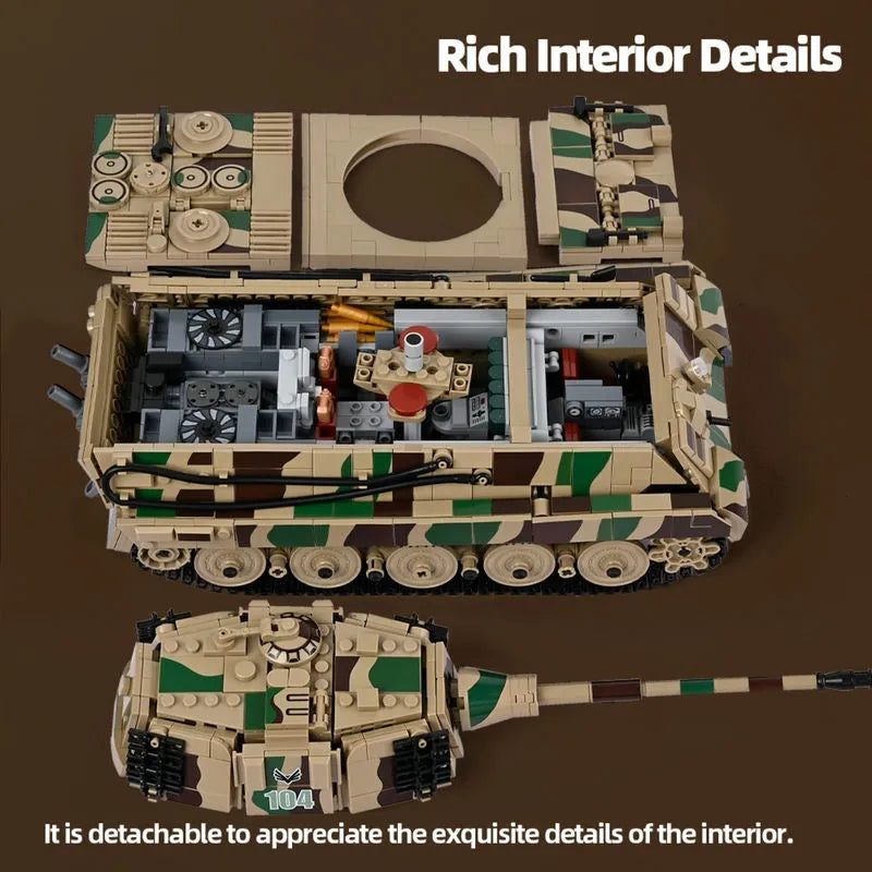 Building Blocks Military WW2 King Tiger Heavy Tank Bricks Toys - 8