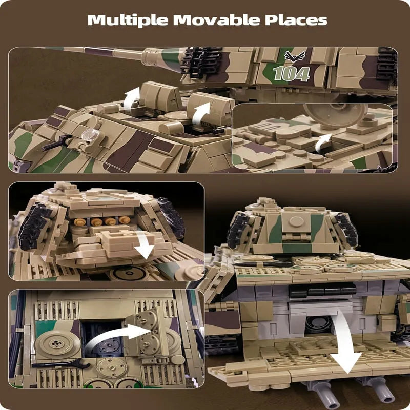 Building Blocks Military WW2 King Tiger Heavy Tank Bricks Toys - 10