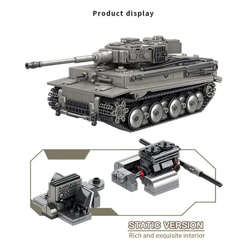 Building Blocks Military WW2 MOC Tiger 1 Heavy Battle Tank Bricks Toy Construction Set Toys - 7