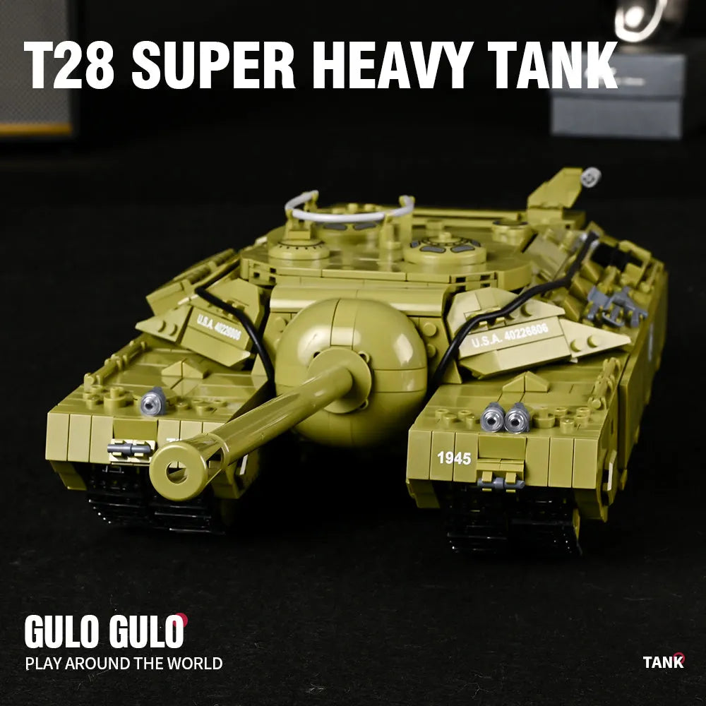 Building Blocks Military WW2 MOC USA Army T28 Heavy Battle Tank Bricks Toy - 8