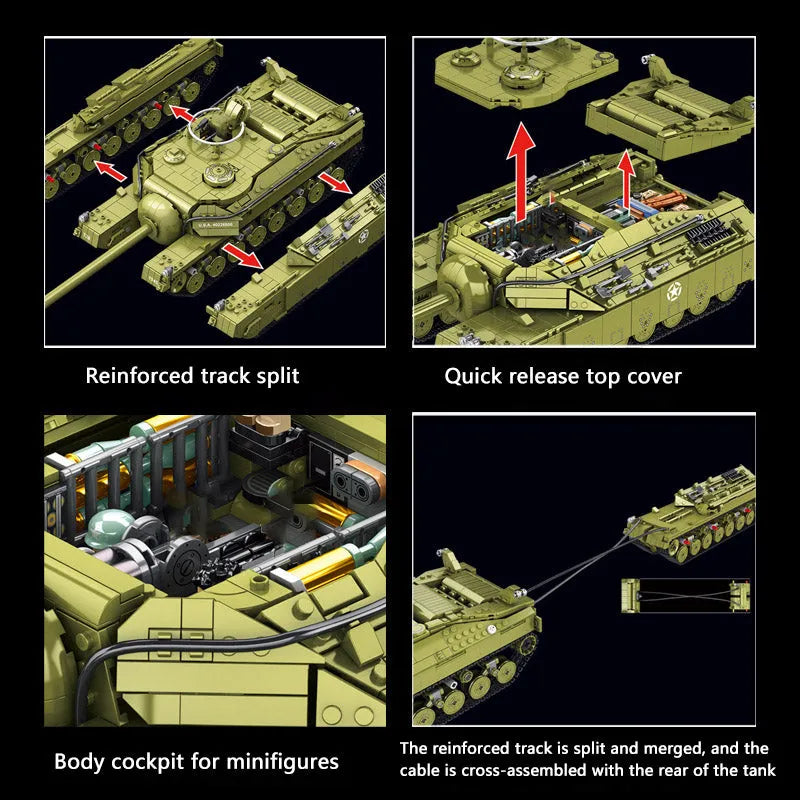 Building Blocks Military WW2 MOC USA Army T28 Heavy Battle Tank Bricks Toy - 5