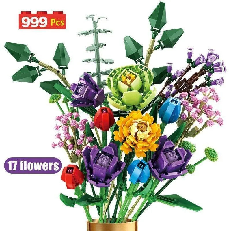 Building Blocks MOC Bouquet Flower Romantic Bricks Rose Toys - 2