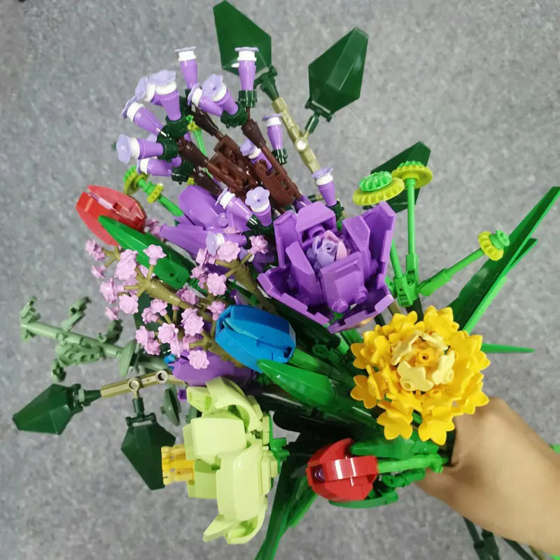 Building Blocks MOC Bouquet Flower Romantic Bricks Rose Toys - 9