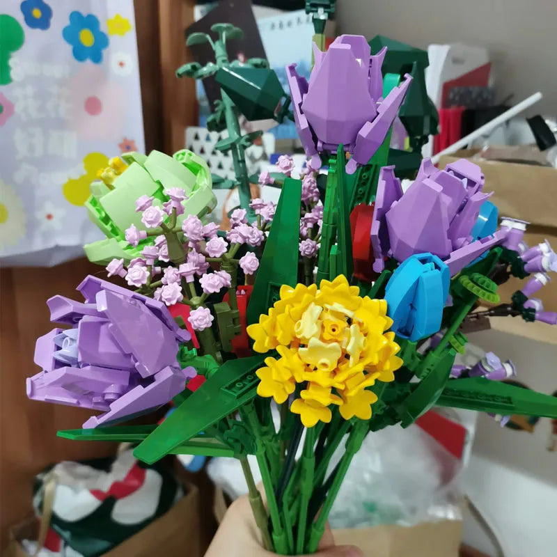 Building Blocks MOC Bouquet Flower Romantic Bricks Rose Toys - 8