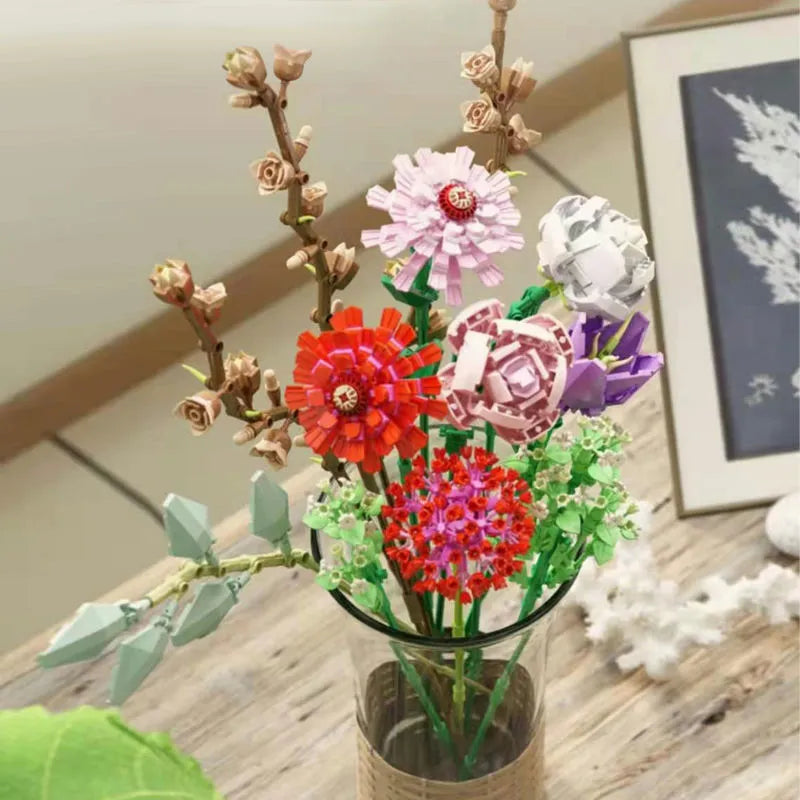 Building Blocks MOC Bouquet Romantic Flower Rose Bricks Toys Construction Set Toys - 8