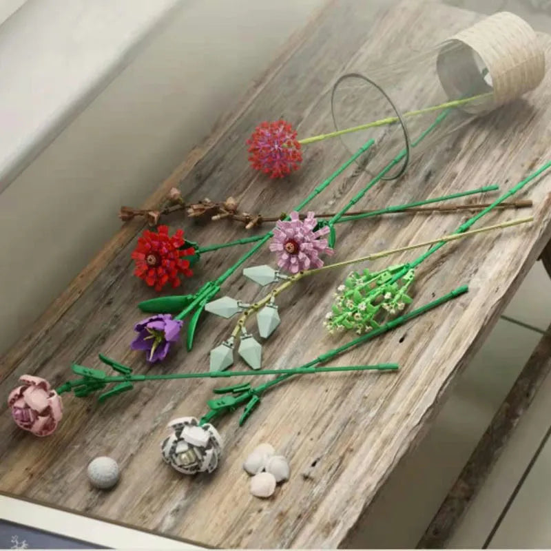 Building Blocks MOC Bouquet Romantic Flower Rose Bricks Toys Construction Set Toys - 9