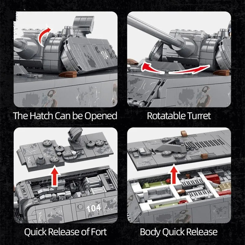 Building Blocks MOC German Panzer MK8 Main Battle Tank Bricks Toy - 6