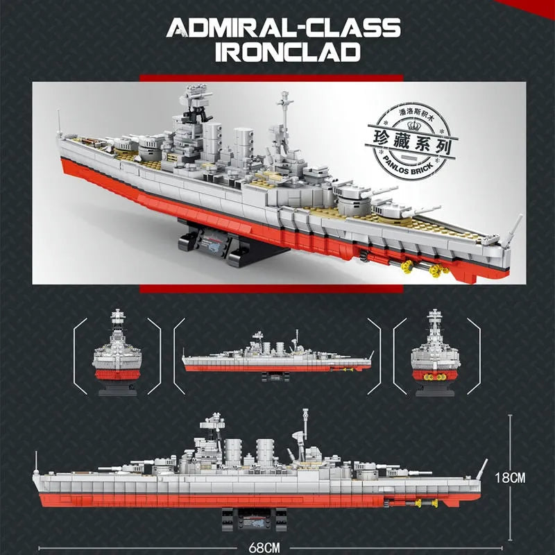 Building Blocks MOC Military USS Hood Battleship WW2 Warship Bricks Toys - 4