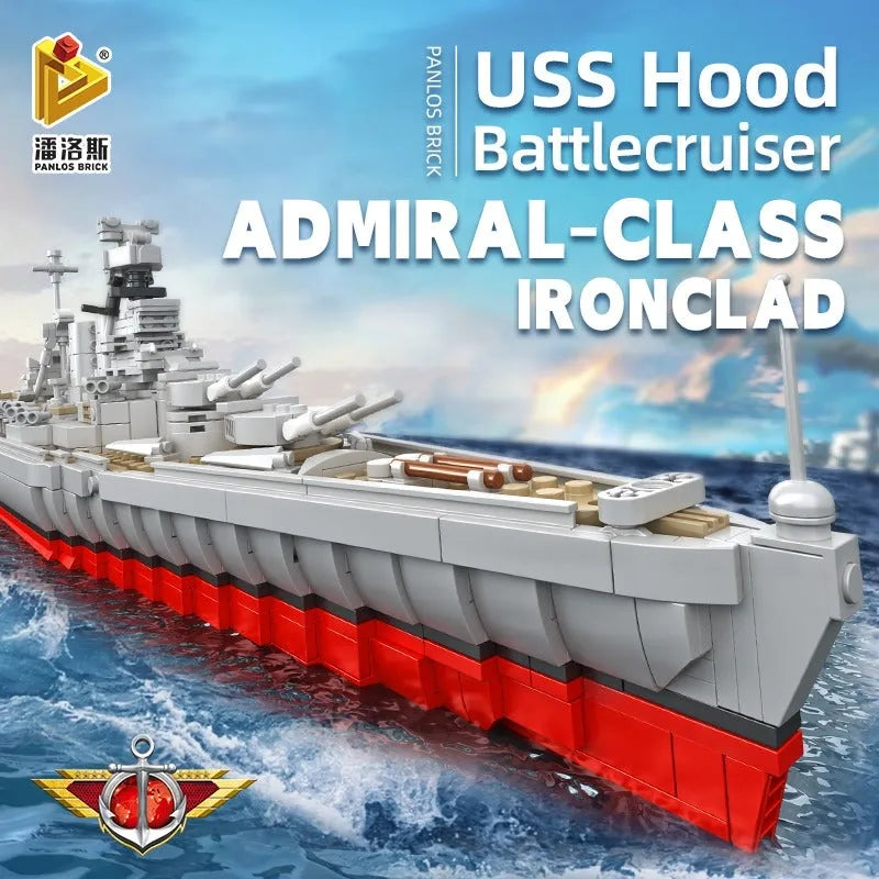 Building Blocks MOC Military USS Hood Battleship WW2 Warship Bricks Toys - 7