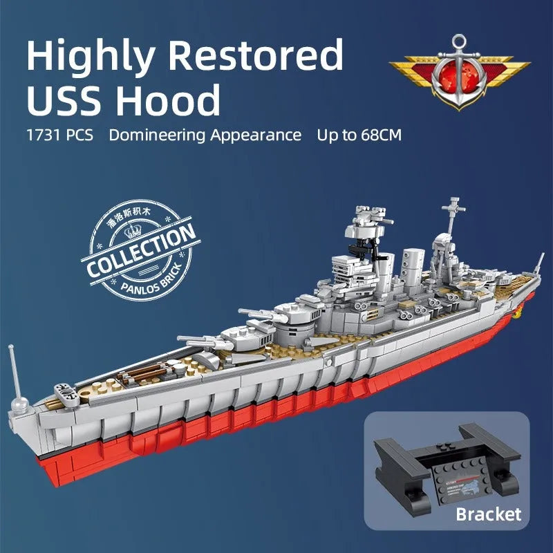Building Blocks MOC Military USS Hood Battleship WW2 Warship Bricks Toys - 8
