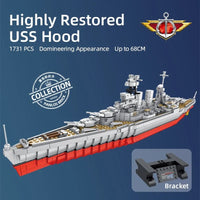 Thumbnail for Building Blocks MOC Military USS Hood Battleship WW2 Warship Bricks Toys - 8