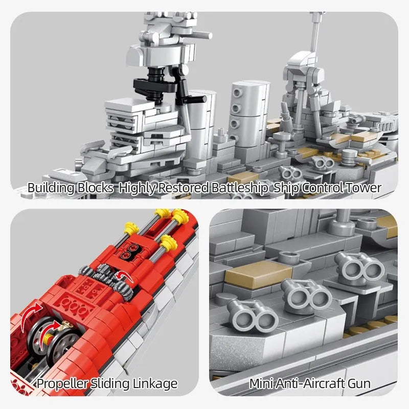 Building Blocks MOC Military USS Hood Battleship WW2 Warship Bricks Toys - 10
