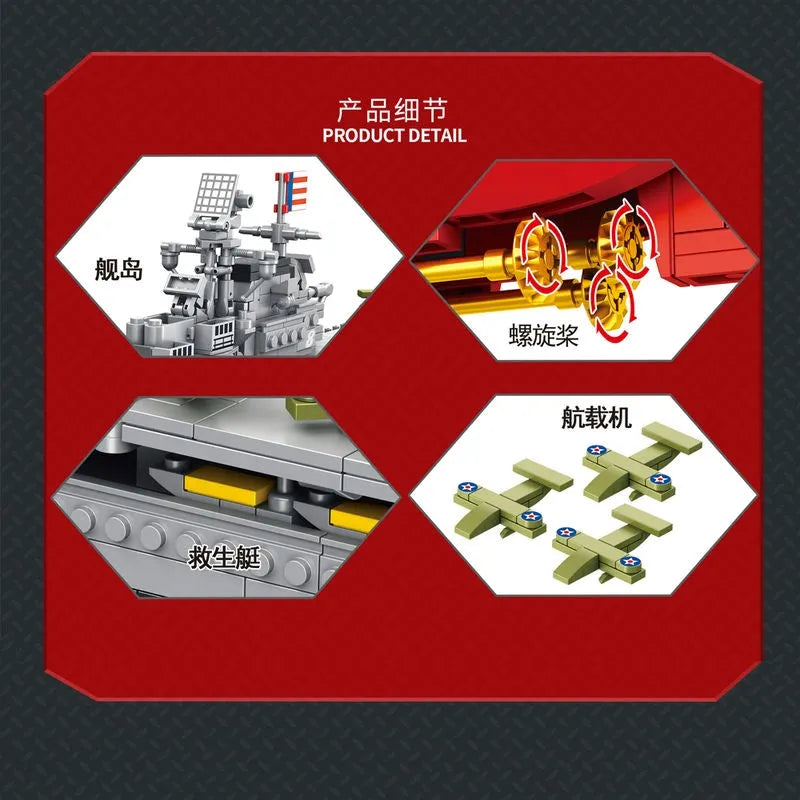 Building Blocks MOC Military USS Hornet Aircraft Carrier Warship Bricks Toys - 6