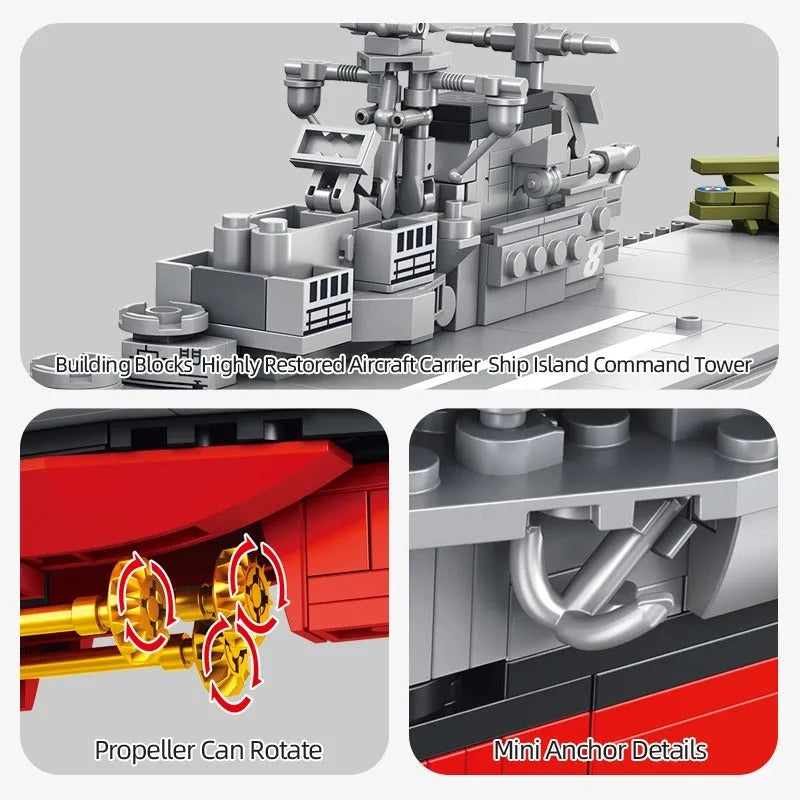 Building Blocks MOC Military USS Hornet Aircraft Carrier Warship Bricks Toys - 4
