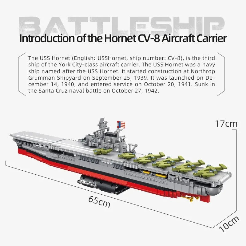 Building Blocks MOC Military USS Hornet Aircraft Carrier Warship Bricks Toys - 8