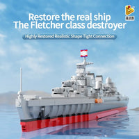 Thumbnail for Building Blocks MOC Military WW2 Fletcher Class Destroyer Bricks Battleship - 2