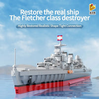 Thumbnail for Building Blocks MOC Military WW2 Fletcher Class Destroyer Bricks Battleship - 2