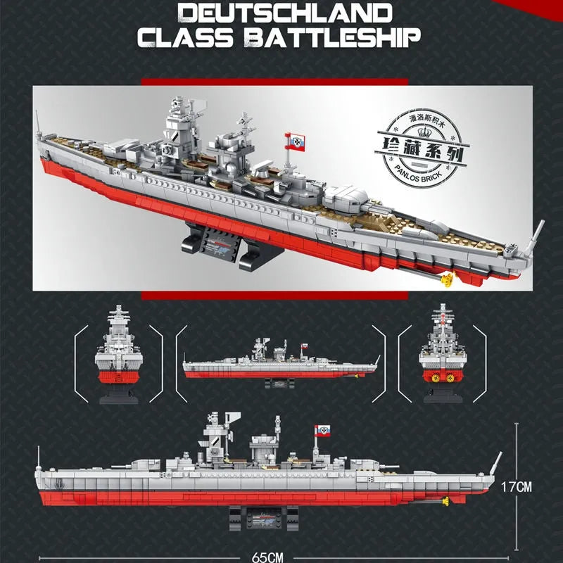 Building Blocks MOC Military WW2 German Battleship Warship Bricks Toys Kids - 4