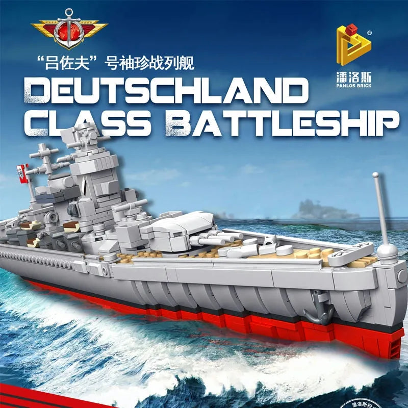 MOC Military WW2 German Battleship Warship Bricks Toys Kids