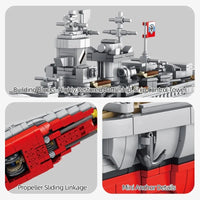 Thumbnail for Building Blocks MOC Military WW2 German Battleship Warship Bricks Toys Kids - 9